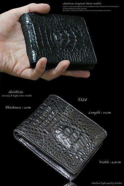 画像5: 【diosbras-ディオブラス-】本革クロコダイル ワニ 鰐革 カイマン種 ショートウォレット 二つ折り財布 黒  短財布 レザーウォレット ウォレット バイカー 折財布 財布 シンプル 紳士 メンズ レディース/内側本牛革/wallet/サイフ (5)