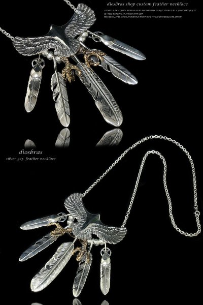 画像2: 【diosbras-ディオブラス】フェザー ネックレス メンズ ネイティブ イーグル＆フェザーコンビネーションネックレス シルバー９２５　イーグル　チョーカー　チェーン (2)