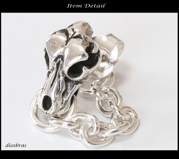 画像3: ウルフスカルチェーン デザイン ピアス 狼 シルバー925 スカルチェーン シルバー925 ピアス メンズ レディース 激安ピアス イヤリング アクセサリー【骸骨チェーン】本物シルバー925◇スカルヘッド◇チェーンピアス◇片方ピアス メンズ レディース (3)