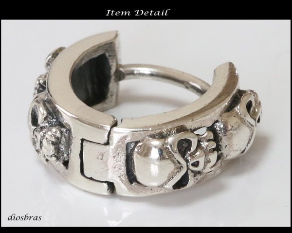 画像3: スカル リング フープ 中折れ式 シルバー925 ピアス メンズ レディース 激安ピアス イヤリング アクセサリー【骸骨フープ】本物シルバー925◇スカルヘッド◇フープピアス◇片方ピアス メンズ レディース (3)