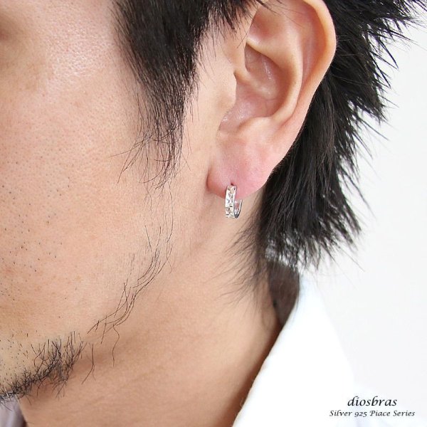 画像3: フープピアス  リング シルバー925 ピアス メンズ レディース 激安ピアス イヤリング アクセサリー【フープ】本物シルバー925◇片方ピアス メンズ レディース 鏡面 ミラーカット (3)