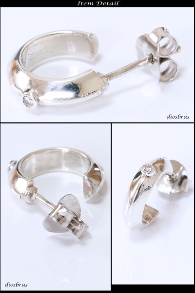 画像2: ジルコニア　リング　シルバー９２５　ピアス メンズ レディース 激安ピアス イヤリング アクセサリー【フープ】ライン　本物シルバー９２５◇片方ピアス メンズ レディース (2)