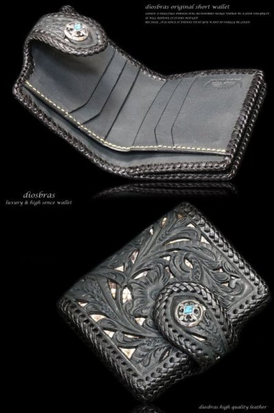 画像2: 【diosbras-ディオブラス-】透かし彫り カービング パイソン ハーフウォレット サドルレザー バイカーズ ショートウォレット ウォレット シルバー レザーウォレット コンチョ 短財布 財布蛇革 ヘビ革【CPA】 (2)