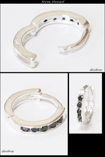 画像2: ブラック　黒　ジルコニア　リング　シルバー９２５　ピアス メンズ レディース 激安ピアス イヤリング アクセサリー【フープ】ライン　本物シルバー９２５◇片方ピアス メンズ レディース (2)