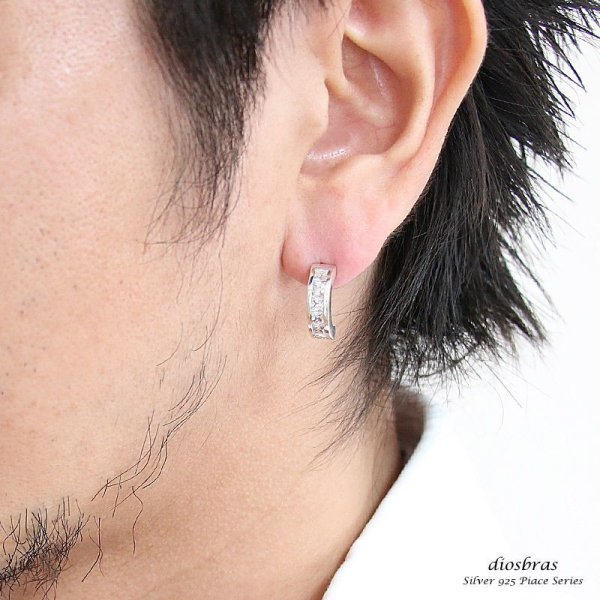 画像3: ジルコニア リング シルバー925 ピアス メンズ レディース 激安ピアス イヤリング アクセサリー【フープ】ライン 本物シルバー925◇片方ピアス メンズ レディース (3)