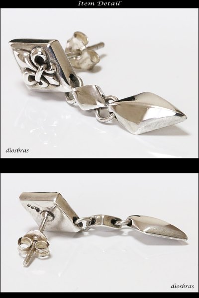 画像2: 【メンズピアス】【シルバーアクセサリー】【シルバーピアス】●バラ売り(片耳のみ)■シャープでキレイめハードな横顔に!【 メンズ|アクセサリー|ピアス|クロス・十字架|フレア・リリー・百合・ユリの紋章|ナイフ|剣 】 (2)