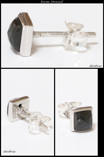 画像2: 【オニキス ピアス】本物シルバー925/　ピアススクエア　四角 片方 パワーストーン/ピアス片耳・片方販売ピアス メンズ レディース ブリリアント　カット　≪小≫ (2)