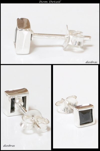 画像2: 【ジルコニア ピアス】ブラックジルコニア　黒　本物シルバー925/　ピアススクエア　四角 片方 パワーストーン/ピアス片耳・片方販売ピアス メンズ レディース 　≪小≫ (2)