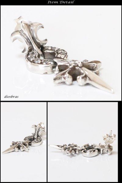 画像3: 【メンズピアス】【シルバーアクセサリー】【シルバーピアス】ジルコニア ●バラ売り(片耳のみ)■シャープでキレイめハードな横顔に!【 メンズ|アクセサリー|ピアス|クロス・十字架|フレア・リリー・百合・ユリの紋章|ナイフ|剣 】 (3)