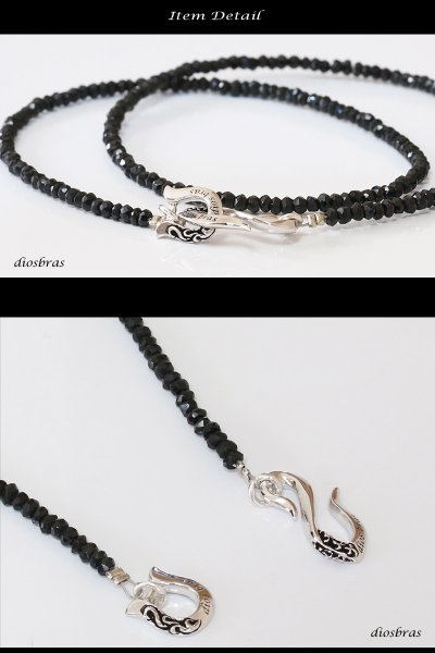画像2: ブラックスピネル ネックレス 3mm 馬蹄 ホースシュー フェザー ネックレス メンズ ネイティブ /羽/オニキス シルバー925 チェーン メディスンホイール フェザー 2mm〜3mm 【diosbras-ディオブラス】 (2)