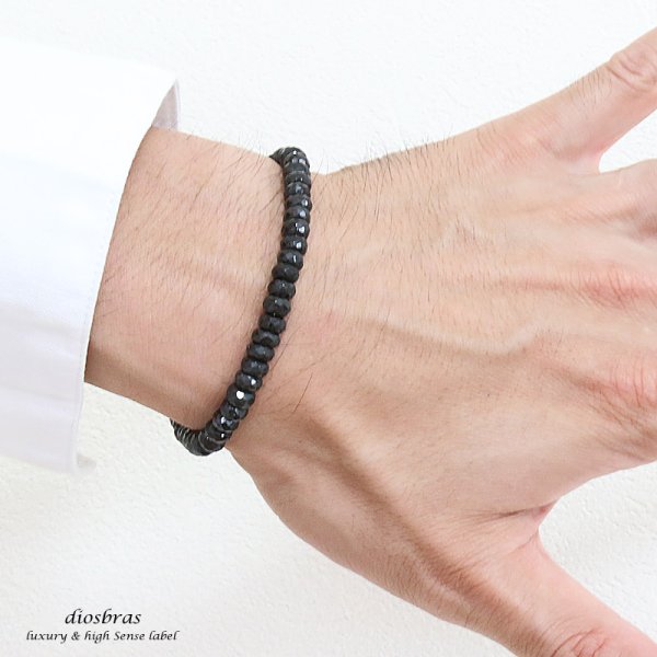 画像5: ブラックスピネル ブレスレット 5mm 馬蹄 ホースシュー フェザー ブレスレット ブレス メンズ ネイティブ /羽/オニキス シルバー925 チェーン メディスンホイール フェザー 4mm〜5mm 【diosbras-ディオブラス】 (5)