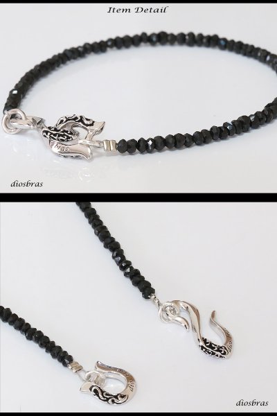 画像2: ブラックスピネル　ブレスレット　3mm　馬蹄　ホースシュー　フェザー ブレスレット　ブレス メンズ ネイティブ /羽/オニキス シルバー９２５ チェーン　メディスンホイール　フェザー 2mm〜3mm 【diosbras-ディオブラス】 (2)