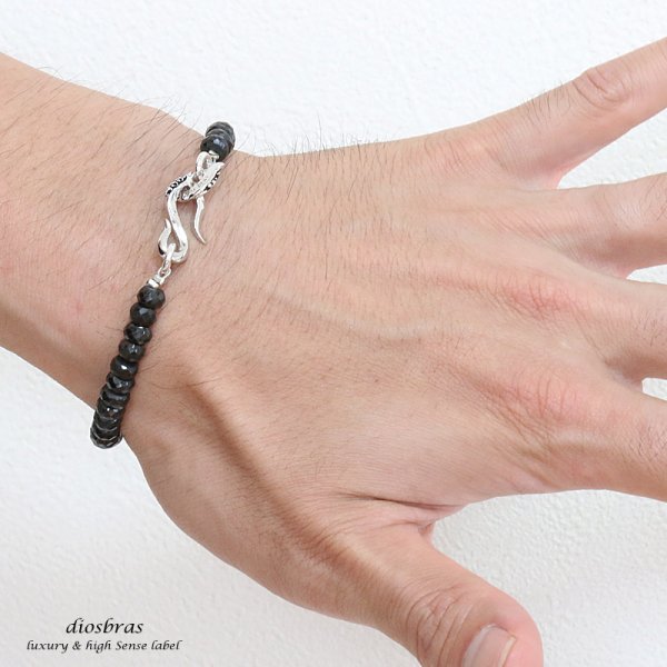 画像4: ブラックスピネル ブレスレット 5mm 馬蹄 ホースシュー フェザー ブレスレット ブレス メンズ ネイティブ /羽/オニキス シルバー925 チェーン メディスンホイール フェザー 4mm〜5mm 【diosbras-ディオブラス】 (4)