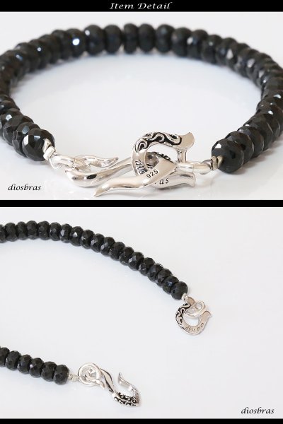 画像2: ブラックスピネル ブレスレット 5mm 馬蹄 ホースシュー フェザー ブレスレット ブレス メンズ ネイティブ /羽/オニキス シルバー925 チェーン メディスンホイール フェザー 4mm〜5mm 【diosbras-ディオブラス】 (2)