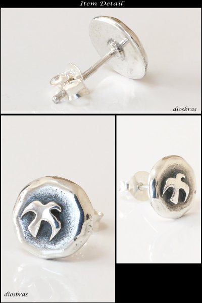 画像2: ネイティブイーグルピアス メダル・平打ち・タタキ・インディアン シルバー925 ピアス メンズ レディース 激安ピアス イヤリング アクセサリー【スカルフープ】本物シルバー925◇スカルヘッド ◇片方ピアス メンズ レディース (2)