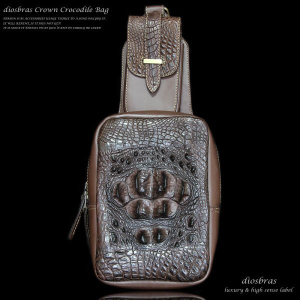 画像2: 【diosbras-ディオブラス】ボディーバッグ ショルダーバック メンズ バック 本革  ウエストバック サイドバック レザー クラウン クロコダイル ワニ革 鰐革 牛革 大きめ 通勤 シンプル 鞄  バッグ 送料無料  カウレザー採用 ギフトやプレゼントに (2)