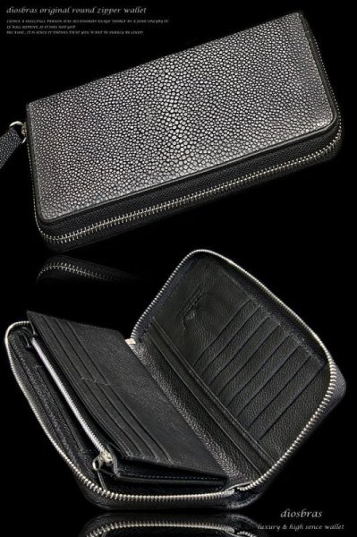 画像2: diosbras-ディオブラス-】本革 カットスティングレイ エイ革 スティングレー ウォレット ≪大≫ ファスナー ラウンド ジッパーZIPPER 大容量 財布 レザーウォレット ロングウォレット ウォレット バイカー  シンプル 長財布 本牛革 wallet【CE】 ガルーシャ (2)