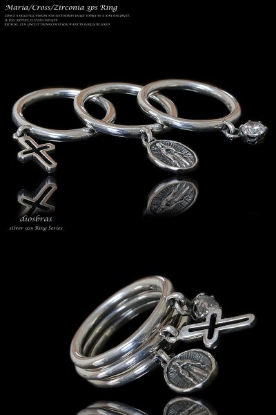 画像2: 【リング】【シルバー925】３連リング マリア　クロス　ジルコニア　指輪 リング / インディアンジュエリー/シルバー/羽/ネイティブ系 イーグル フェザーリング  シルバーアクセサリー メンズ シルバーリング 指輪 シルバー925 メンズアクセサリー (2)