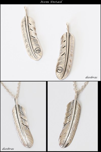画像2: シルバー925素材【フェザー トップ】フェザーネックレス ハンドメイドネックレス/インディアンジュエリー・ネイティブ/シルバー925ペンダント/フェザー イーグル  パーツ ネックレス メンズ レディース (2)