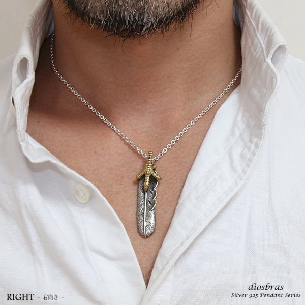 画像4: シルバー925【フェザー トップ】クロウ 爪 フェザーネックレス ハンドメイドネックレス/インディアンジュエリー・ネイティブ/シルバー925ペンダント/フェザー イーグル  パーツ メンズ レディース ゴールド 真鍮 (4)