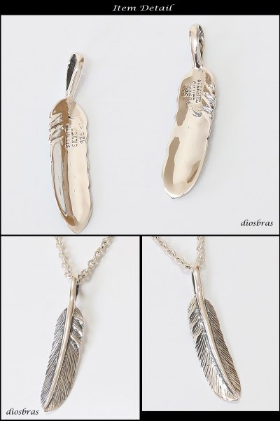 画像2: シルバー925素材【フェザー トップ】フェザーネックレス ハンドメイドネックレス/インディアンジュエリー・ネイティブ/シルバー925ペンダント/フェザー イーグル  パーツ ネックレス メンズ レディース (2)
