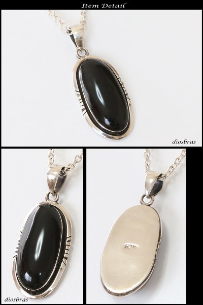 画像2: 【オーバル ペンダント トップ】存在感のあるオニキスペンダント NAVAJOスタイル ナバホ/ネイティブアメリカン インディアンジュエリー鷹・イーグル羽根/シルバー925/フェザーネックレス ネックレス メンズ レディース (2)