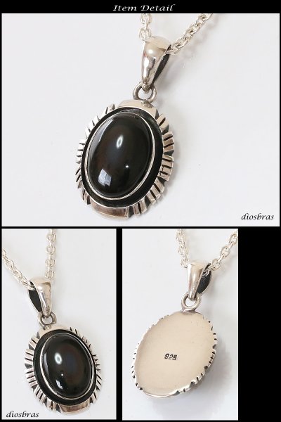 画像2: 【オーバル ペンダント トップ】存在感のあるレインボーオプシディアン ペンダント NAVAJOスタイル ナバホ/ネイティブアメリカン インディアンジュエリー鷹・イーグル羽根/シルバー925/フェザーネックレス ネックレス メンズ レディース オニキス ターコイズ (2)