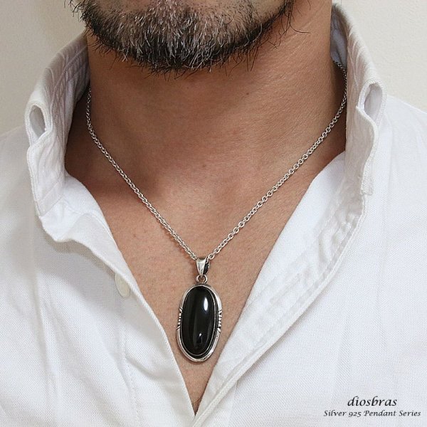 画像3: 【オーバル ペンダント トップ】存在感のあるオニキスペンダント NAVAJOスタイル ナバホ/ネイティブアメリカン インディアンジュエリー鷹・イーグル羽根/シルバー925/フェザーネックレス ネックレス メンズ レディース (3)