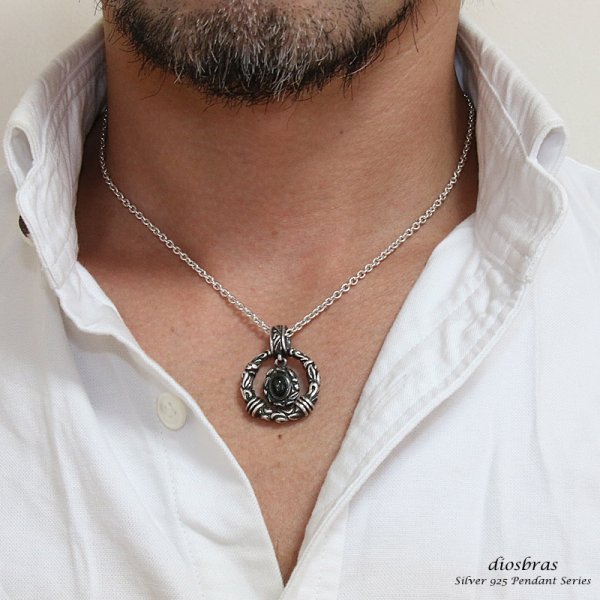 画像3: 【シルバー アクセサリー】2連リング アラベスク■シルバー925/ブラックスター ダイオプサイト ペンダント トップ シルバー 925/ネックレス/ ネックレス メンズ レディース (3)