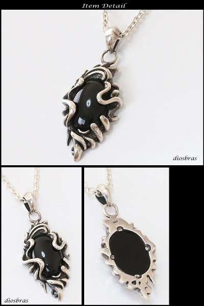 画像2: 【オーバル ペンダント トップ】存在感のあるオニキスペンダント　アラベスク　唐草　ゴシック　シルバー925/フェザーネックレス ネックレス メンズ レディース (2)