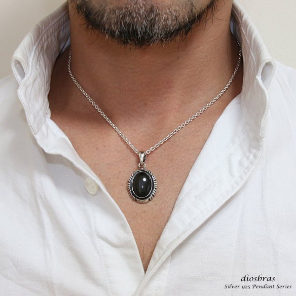 画像3: 【オーバル ペンダント トップ】存在感のあるレインボーオプシディアン ペンダント NAVAJOスタイル ナバホ/ネイティブアメリカン インディアンジュエリー鷹・イーグル羽根/シルバー925/フェザーネックレス ネックレス メンズ レディース オニキス ターコイズ (3)