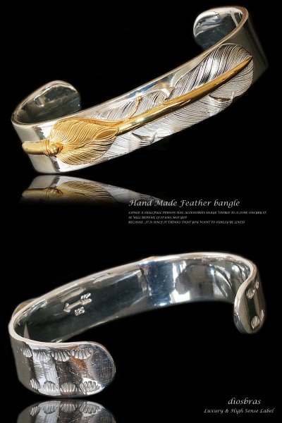 画像2: 【シルバーバングル】【シルバーアクセサリー】ハンドメイド　手彫りイーグル　フェザー　ホイール　シルバーアクセサリー メンズ シルバーバングル ブレスレット シルバー925 メンズアクセサリー 18Kコーティング　18金 プレゼントに人気 送料無料 (2)