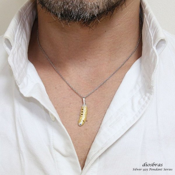 画像3: シルバー925素材【フェザー トップ】フェザーネックレス ハンドメイドネックレス/インディアンジュエリー・ネイティブ/シルバー925ペンダント/フェザー イーグル  パーツ ネックレス メンズ レディース 18Kコーティング 18金 (3)