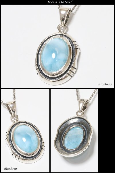 画像2: ラリマー ペンダントドミニカ産 【オーバル ペンダント トップ】存在感のあるラリマーペンダント クラウン 王冠 パワーストーン インディアンジュエリー鷹・イーグル羽根/シルバー925/フェザーネックレス ネックレス メンズ レディース (2)