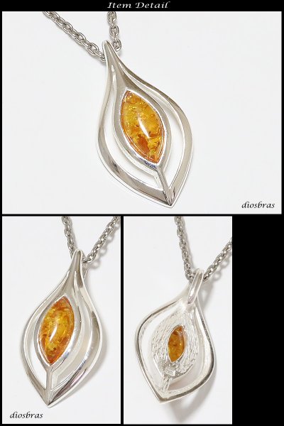 画像2: アンバー 琥珀 ペンダントしずく型 ドロップ【ペンダント トップ】存在感のある琥珀ペンダント ナバホ パワーストーン インディアンジュエリー /シルバー925/フェザーネックレス ネックレス メンズ レディース (2)