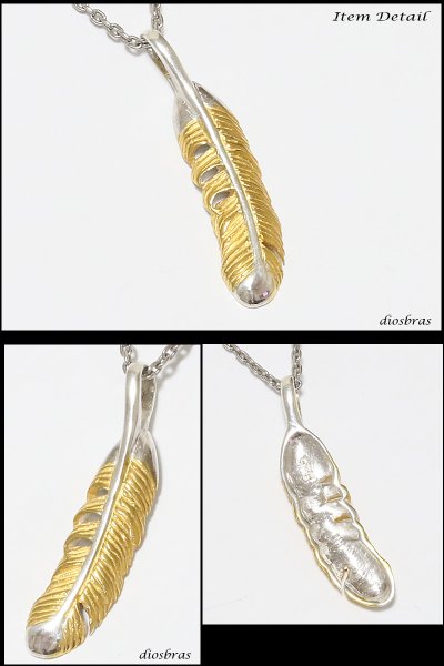 画像2: シルバー925素材【フェザー トップ】フェザーネックレス ハンドメイドネックレス/インディアンジュエリー・ネイティブ/シルバー925ペンダント/フェザー イーグル  パーツ ネックレス メンズ レディース 18Kコーティング 18金 (2)