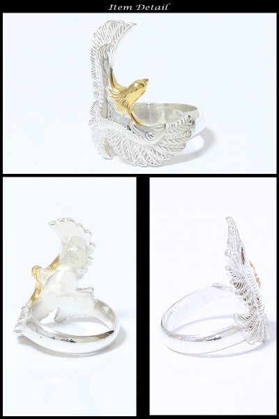 画像2: 【シルバー925】イーグル　１８金コーティング　18k フェザー 指輪 リング / インディアンジュエリー/シルバー/羽/ネイティブ系 イーグル フェザーリング  シルバーアクセサリー メンズ シルバーリング 指輪 シルバー925 メンズアクセサリー 大きいサイズ 【全国送料無料】 (2)