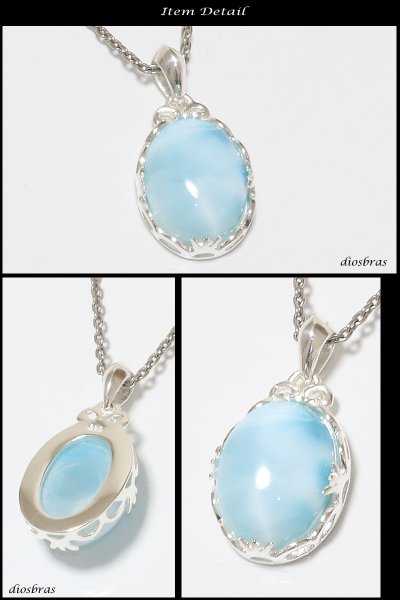 画像2: ラリマー ペンダントドミニカ産 【オーバル ペンダント トップ】存在感のあるラリマーペンダント クラウン 王冠 パワーストーン インディアンジュエリー鷹・イーグル羽根/シルバー925/フェザーネックレス ネックレス メンズ レディース (2)