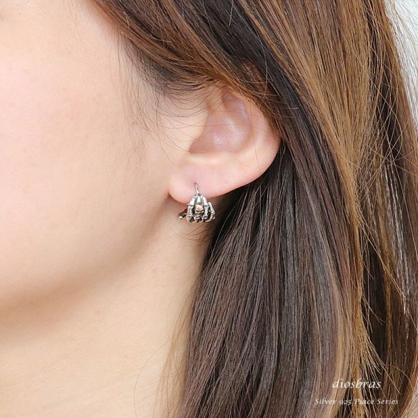 画像3: ピアス スカル ボーン 骸骨 ハンド リング シルバー925 ピアス メンズ レディース 激安ピアス イヤリング アクセサリー【スカルフープ】本物シルバー925◇スカルヘッド ◇片方ピアス メンズ レディース (3)