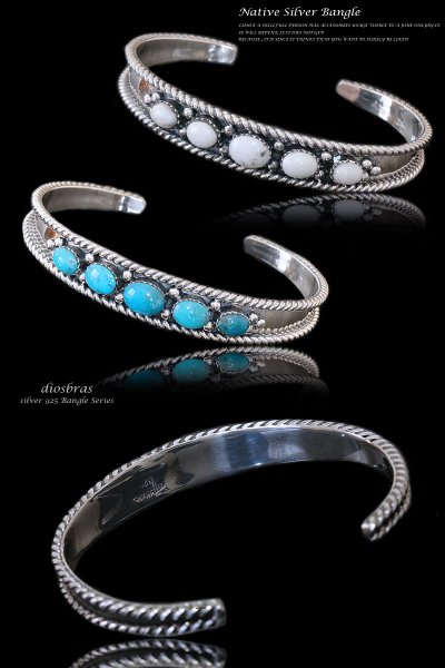 画像2: 【シルバーバングル】【シルバーアクセサリー】ターコイズトルコ石 ホワイトターコイズ ネイティブ シルバーアクセサリー メンズ シルバーバングル ブレスレット シルバー925 メンズアクセサリー プレゼントに人気 送料無料【diosbras-ディオブラス-】 (2)