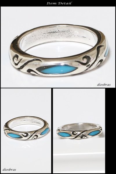 画像2: 【シルバーリング】【ターコイズ　リング】【シルバーアクセサリー】　アラベスク　ズニ族　インレイ　トルコ石　ネイティブ　インディアン　ナバホ　リング シルバーアクセサリー メンズ シルバーリング 指輪 シルバー925 メンズアクセサリー 大きいサイズ 送料無料 (2)