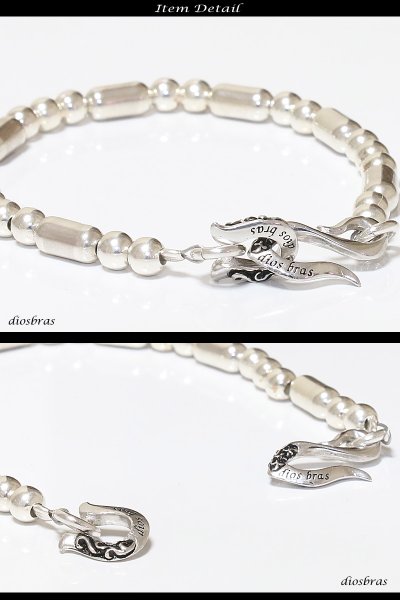 画像2: ビーズ シルバー925 チェーン パイプビーズ 丸ビーズ フック付き ブレス バングル メンズ 馬蹄 ホースシュー シルバー925 アラベスク フック チェーン メディスンホイール ネックレス あずきチェーン フェザー ブレスレット ボールチェーン (2)