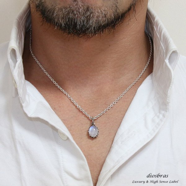 画像3: 【オーバル ペンダント トップ】存在感のあるムーンストーン レインボームーンストーン ペンダント 王冠 クラウン NAVAJO ナバホ/ネイティブアメリカン インディアンジュエリー鷹・イーグル羽根/シルバー925/フェザーネックレス ネックレス メンズ レディース (3)