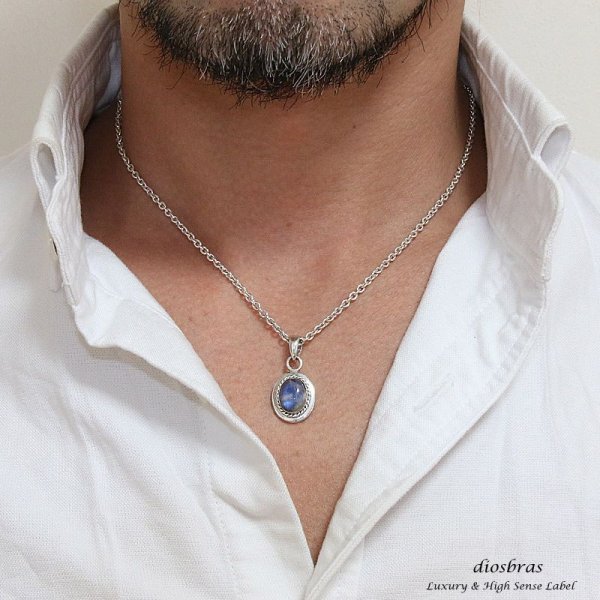 画像3: 【オーバル ペンダント トップ】存在感のあるムーンストーン レインボームーンストーン ペンダント NAVAJOスタイル ナバホ/ネイティブアメリカン インディアンジュエリー鷹・イーグル羽根/シルバー925/フェザーネックレス ネックレス メンズ レディース (3)