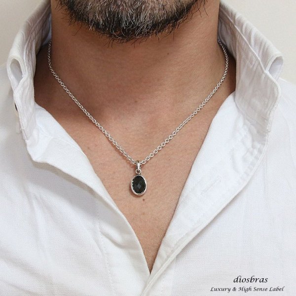 画像3: 【オニキス ペンダント トップ】存在感のあるブリリアントカット オニキス ペンダント オーバル ゴシック シルバー925/ シンプル ネックレス ネックレス メンズ レディース ≪中≫ (3)
