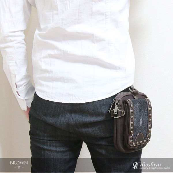 画像6: ウエストポーチ ウエストバッグ ヒップバッグ 本革 ベルトポーチ メンズ アイコスケース付き　IQOS ヒップバック ハンドメイド レザー|ウォレットホルダー 牛革 エイ革　スティングレイ ウェストポーチ バッグ ベルト通しウエストバッグ ウエストポーチ ポーチ プレゼント (6)