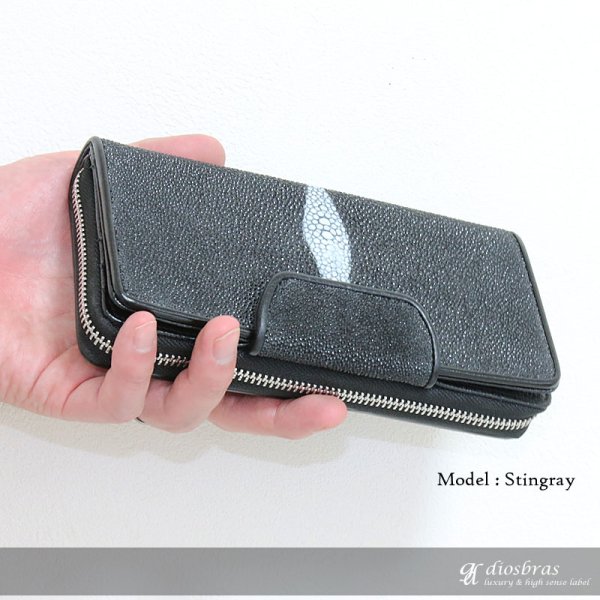 画像2: 財布 ラウンドファスナー メンズ レディース 本革 スティングレー エイ革 大容量 ラウンドファスナー ウォレット ガルーシャ ラウンド ジッパー ZIPPER 財布 ヌメ革 レザーウォレット ロングウォレット バイカー 長財布 牛革 紳士 婦人 サイフ スティングレイ (2)