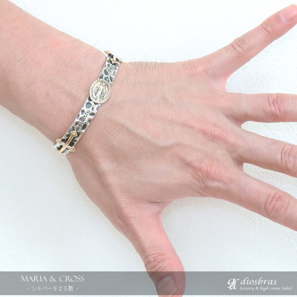 画像3: シルバーバングル シルバーアクセサリー マリアクロス 十字架 チェーン ID ブレスシルバーアクセサリー メンズ シルバーブレスレット ブレスレット シルバー925 ゴールドメンズアクセサリー プレゼントに人気 送料無料 (3)