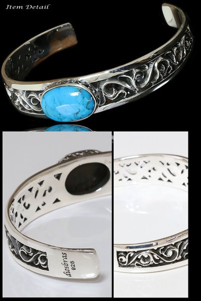 画像5: シルバー バングル ターコイズ オニキス アラベスク シルバー925 バングル ブレスレット シルバーアクセサリー ネイティブ ゴシック インディアン ターコイズ オニキス シルバー バングル ブレスレット唐草 シルバーアクセサリー メンズ シルバーバングル (5)