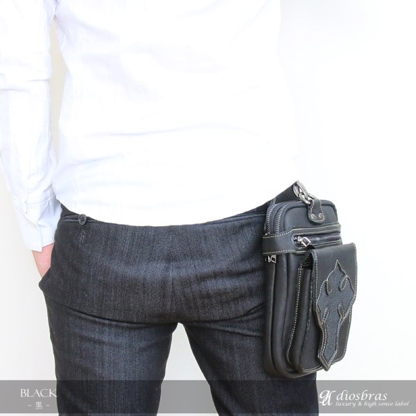 画像6: ウエストポーチ ウエストバッグ ヒップバッグ 本革 ベルトポーチ メンズ ウエストバック ヒップバック ハンドメイド レザー|ウォレットホルダー 牛革 十字架 クロス エイ革 スティングレー スティングレイ ウェストポーチ バッグ ベルト通しウエストバッグ (6)